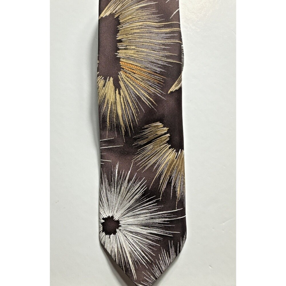Dark Brown Gold Starburst Men's Tie 3.5" Wide Business Suit Accessory
